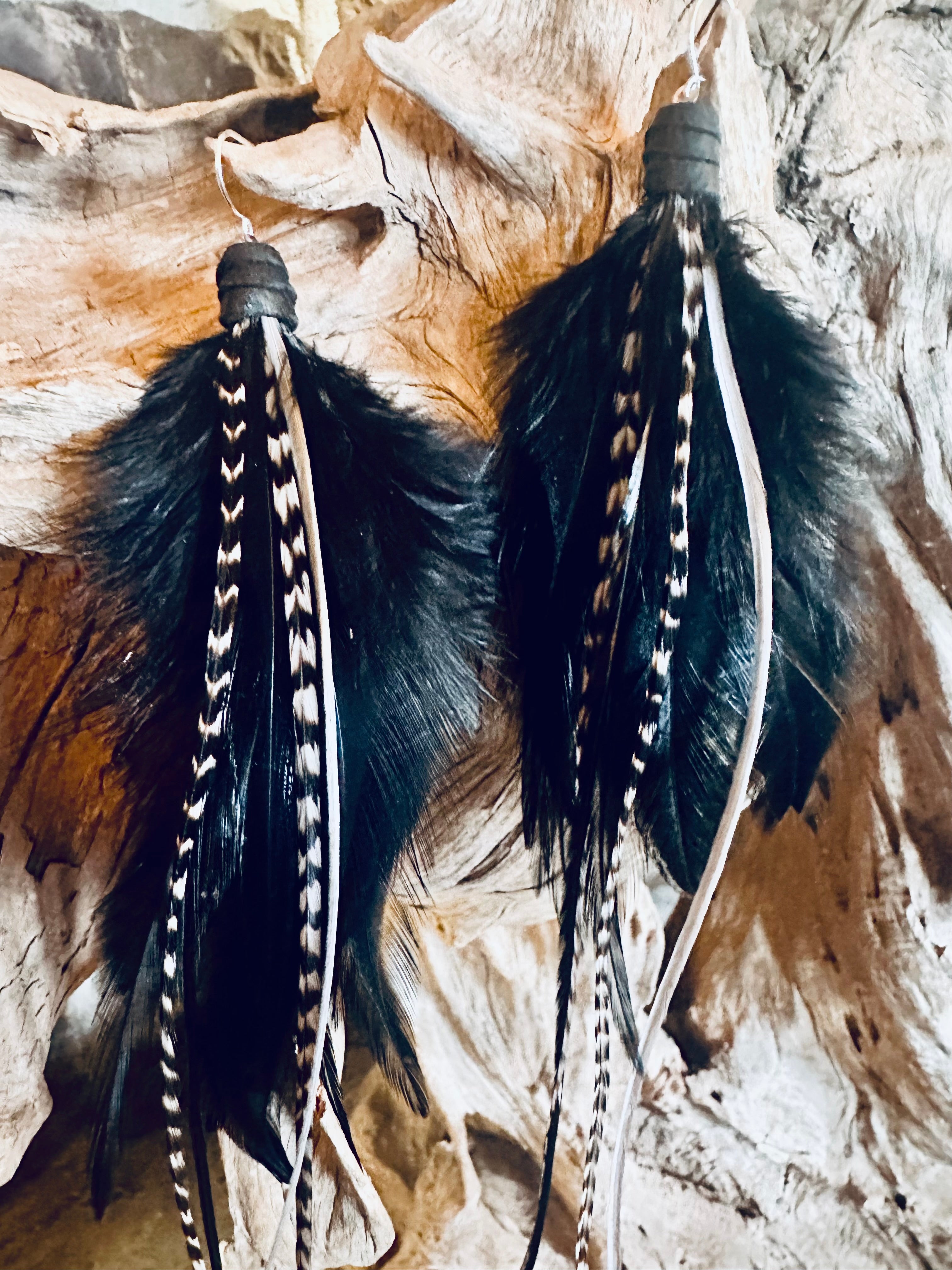 The Sofia – Black and Silver Feather Earrings 8 Inch